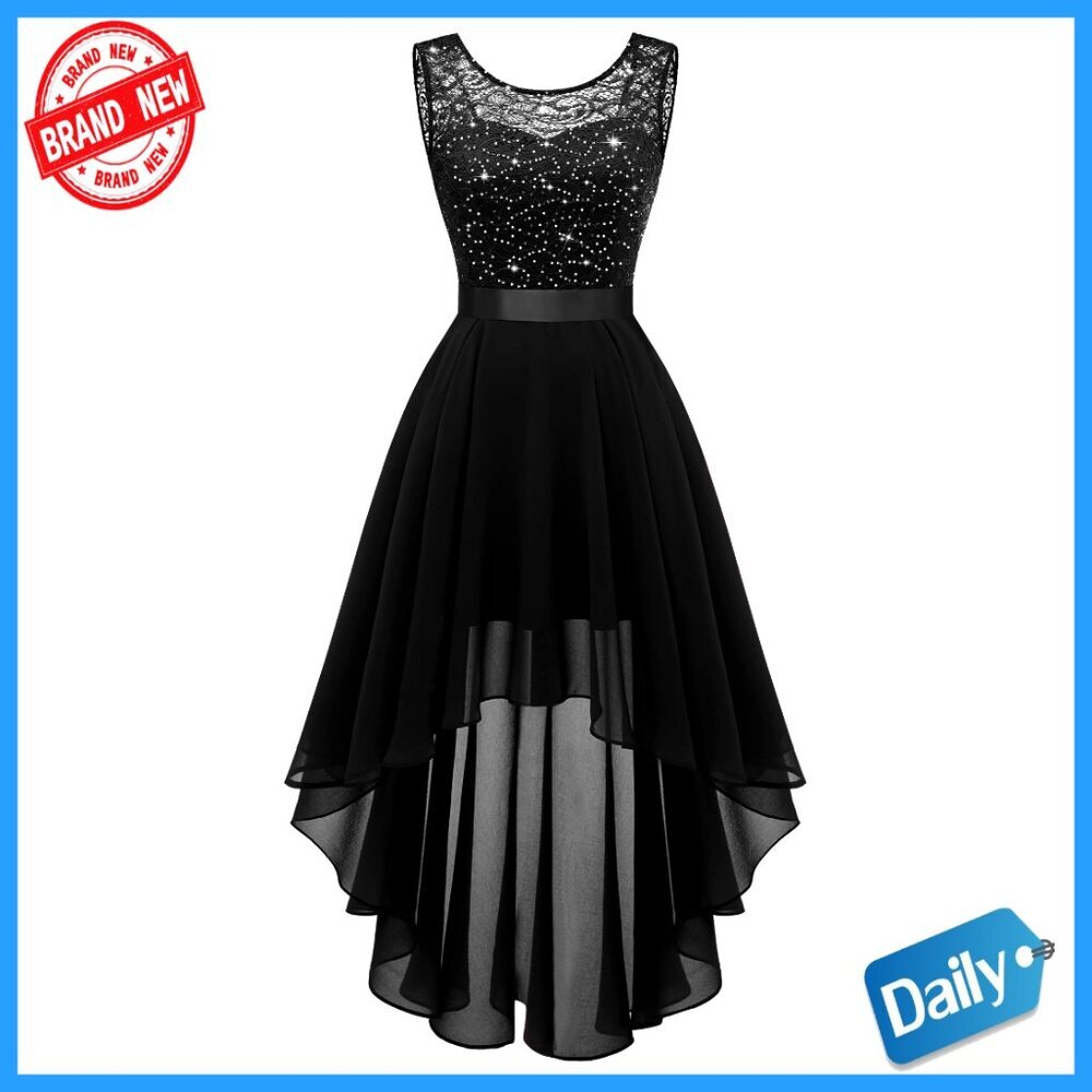 Sequin Lace High Low Cocktail Dress Elegant Formal Party Wear Sleeveless